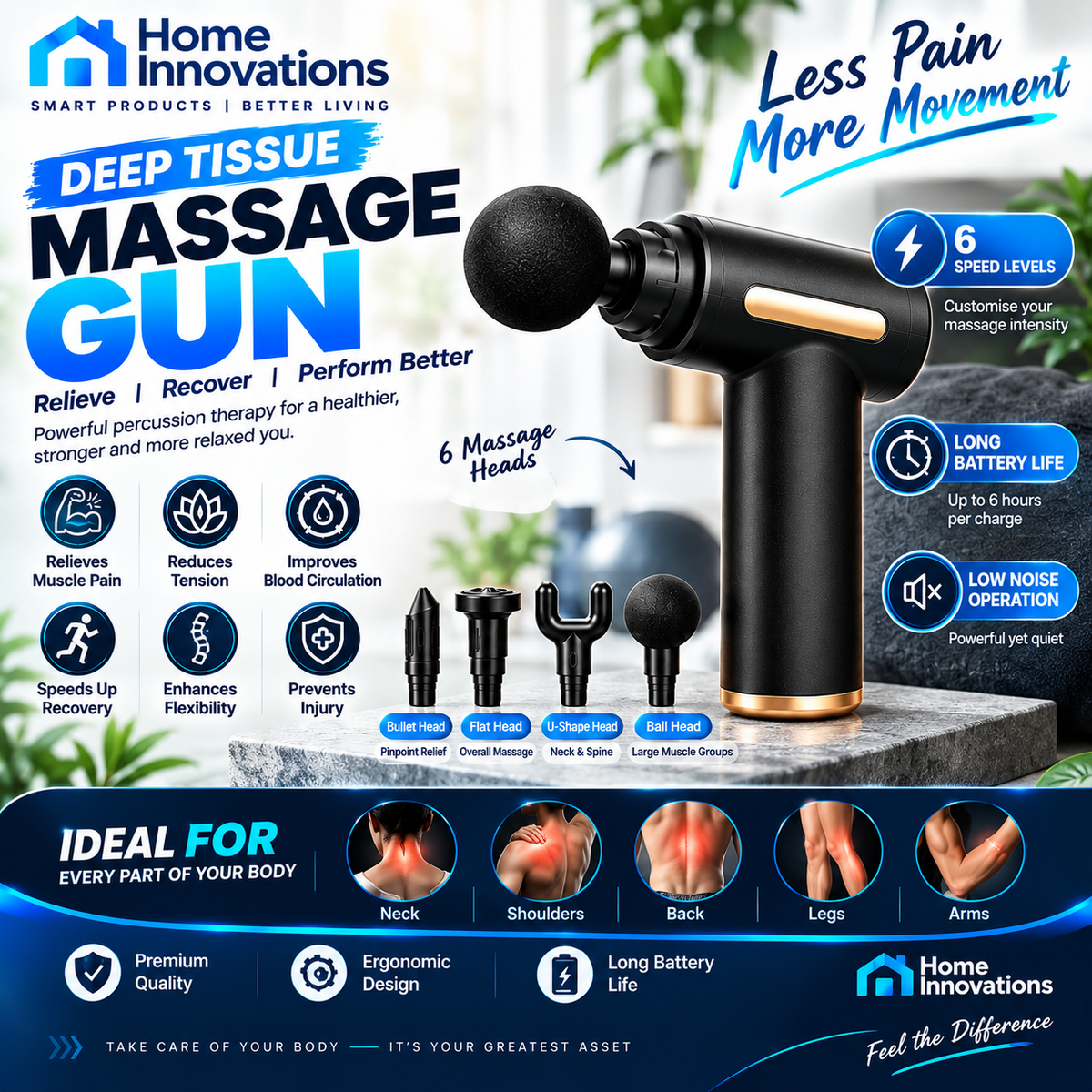 4-in-1 Percussion Massage Gun – Deep Muscle Relief